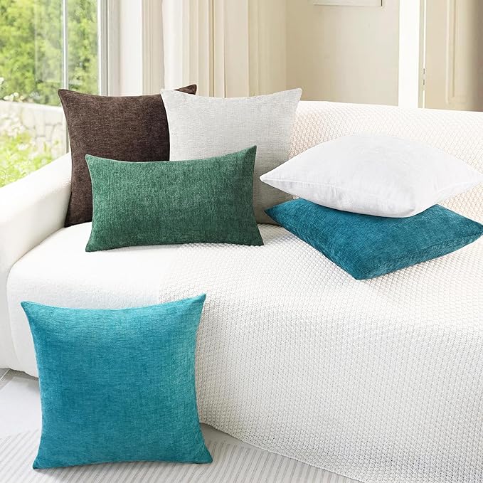 CaliTime Throw Pillow Covers Decorative 18 X 18 Inches Pack of 4 Cozy Chenille Cushion Cases for Couch Sofa Bed Living Room Home True White