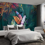 Colorful Banana Leaf Wall murals Peel and Stick Wallpaper for Bedroom Living Room - 85"x118"