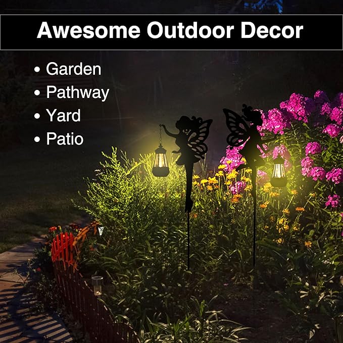 Fairy Garden Accessories Halloween Decorations Lawn Ornaments 1 Pair - Solar Lights Outdoor Garden Statue, Metal Stakes Decorative Figurines for Yard Decor, Patio (Type A Warm Lighting)