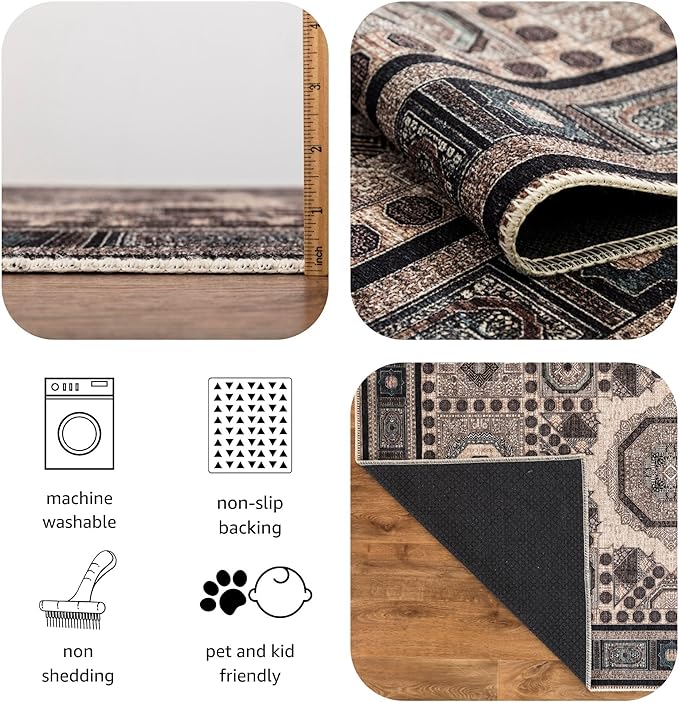 Keen Home Design 2x10 Rug - Machine Washable Runner Rug with Non-Slip Backing, Ideal for Hallway, Entryway, Kitchen, Laundry Room - Vintage, Easy Clean, Durable, Low Pile - (2'6" x 10')