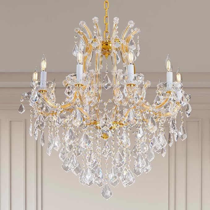 Modern Crystal Chandeliers, Gold Candle Chandelier -Luxury Chandelier Lighting Fixtures for Dining Room, Foyer, Staircase Hallway Living Room Entryway, 10 Lights