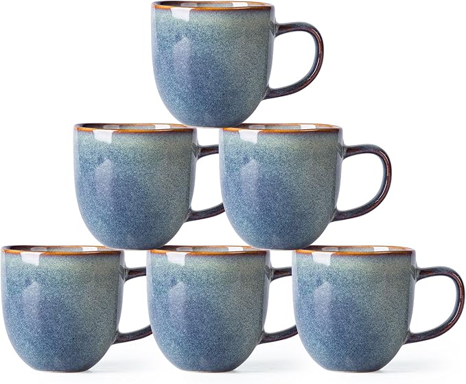 AmorArc 12oz Coffee Mugs, Ceramic Coffee Mugs set of 6 for Man, Woman, Dad, Mom, Modern Coffee Mugs with handle for Latte/Cappuccino/Milk/Cocoa. Dishwasher&Microwave Safe, Ceylon Blue