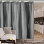150 Inches Extra Wide Room Divider Draperies, Pinch Pleat Drapes, Absolutely Blackout Sliding Door Drapery, Total Privacy Ceiling Track Curtains, 150" W by 84" L, Mid Grey (1 Panel)