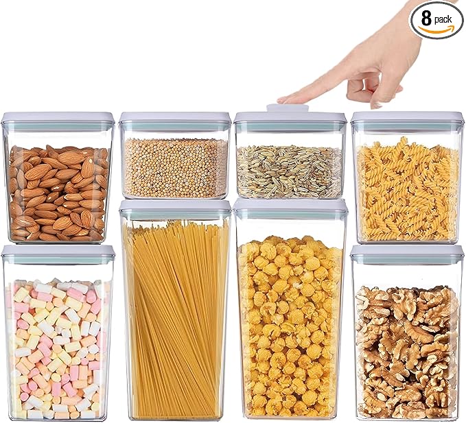 Pop Containers with Lids - Stackable Airtight Food Storage, Kitchen Pantry Storage Containers for Snacks Candy Salt Herbs Spices BPA-Free (8PCS (1.2 + 2.0 + 2.7 + 3.3 Qt) * 2)