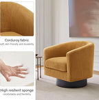 Swivel Barrel Accent Chair, Modern Round Corduroy Fabric Arm Chair for Living Room, Bedroom, Comfy Club Reading Chairs for Adults, Corduroy Orange, Set of 2