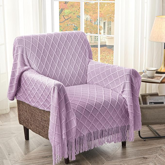 inhand Knitted Throw Blanket for Couch and Bed, Soft Living Room Home Decor Knitted Blanket with Tassel, Outdoor Lightweight Breathable Summer Blanket, Farmhouse Warm Woven Decorative, 50"x60"