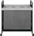 STO STO Laundry Hamper 3 Section, 120L Rolling Laundry Sorter Cart with Removable and Washable Liner Bag, Rolling Clothes Hamper with Metal Handle for Laundry Room and Bedroom, Gray