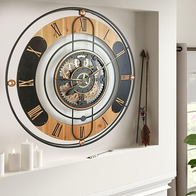 The Gears Clock 36'' Inch Real Moving Gear Wall Clock Switzerland Line (Black, 36 inches (90 cm))