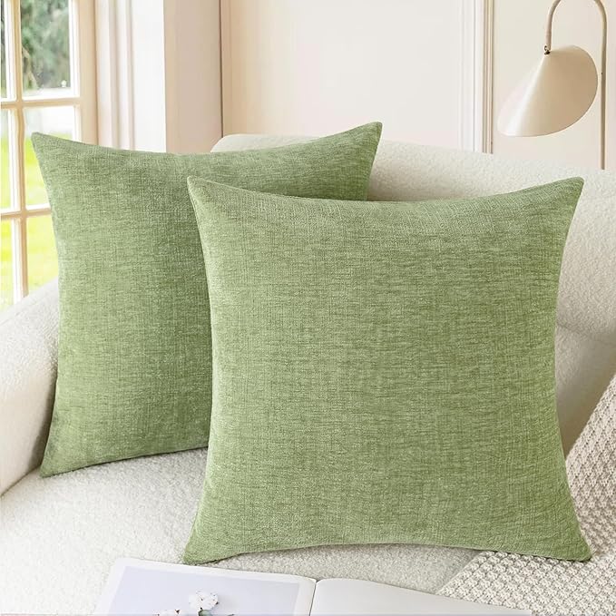 CaliTime Throw Pillow Covers Decorative 24 X 24 Inches Pack of 2 Cozy Chenille Cushion Cases for Couch Sofa Bed Living Room Home Sage Green