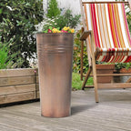 KOL 25'' Tall Galvanized Steel Planter Pot with Water Level Indicator - 2-Pack Self Watering Planters Flower Pot for Plants - Round Powder Metal Planter Box - Indoor Outdoor Grande Plant - Bronze