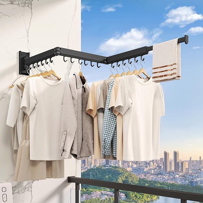 Wall Mounted Clothes Drying Rack, Collapsible Laundry Drying Rack, Retractable Foldable Drying Rack Clothing for Hanging Clothes
