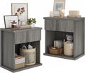 Fluted Nightstand Set of 2, 22.8" Wide Nightstands with Drawer Storage Large Wood BedsideTable Night Stands for Bedroom, Grey Oak