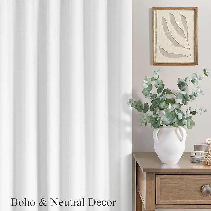 White Linen Blackout Curtains 108 Inches Long 2 Panel Burg for Sliding Glass Door Noise Reduction Thermal Summer Heat Blocking Floor to Ceiling Curtain for Bedroom Living Room Back Tab Pocket 9ft Tall