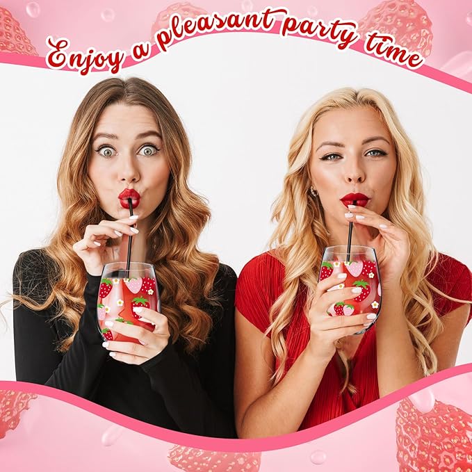Sliner 2 Pack 17oz Strawberry Stemless Wine Glasses for Women Strawberry Cups Colorful Conversation Drinking Glass for Mother's Day Gift Birthday Party Supplies Graduation Gifts Theme Events