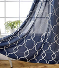 MIUCO Moroccan Embroidery Semi Sheer Curtains Faux Linen Grommet Window Curtains for Living Room 52 x 63 Inch 2 Panels, Navy Blue