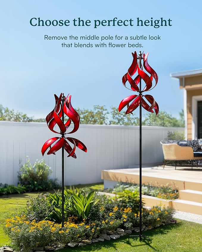 Yard Garden Wind Spinners - Large Outdoor Metal Wind Spinners with Stake, Yard Art Lawn Garden Decor (19" W x 87" H)