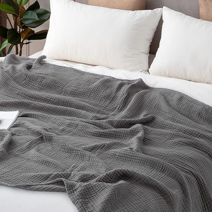 EMME Cotton Blanket Muslin Throw Blanket for Couch Breathable Gauze Blanket All Season Soft and Lightweight Muslin Blankets for Adults (Grey, 50"x70")