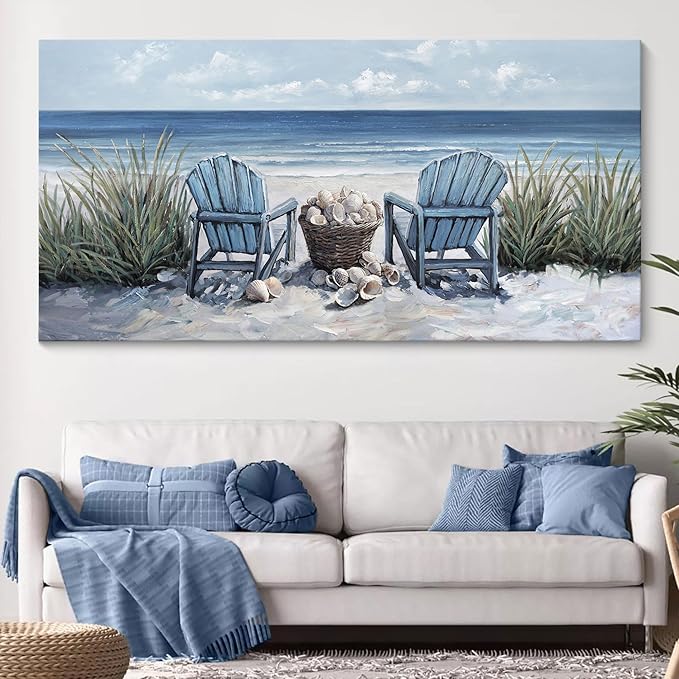 HGUAOA Coastal Wall Art - Large Landscape Wall Pictures for Living Room, Bedroom Pictures, Ocean Beach Artwork, Blue Wall Art, Above Bed Decor, Coastal Landscape Wall Art, Beach Pinting