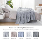 Amélie Home Faux Fur Throw Blanket for Couch, Cozy Fuzzy Fluffy Fur Luxurious Soft Striped Plush Gift Blankets for Family Sofa Chair Bed Living Room Bedroom, 55"x70", Light Grey
