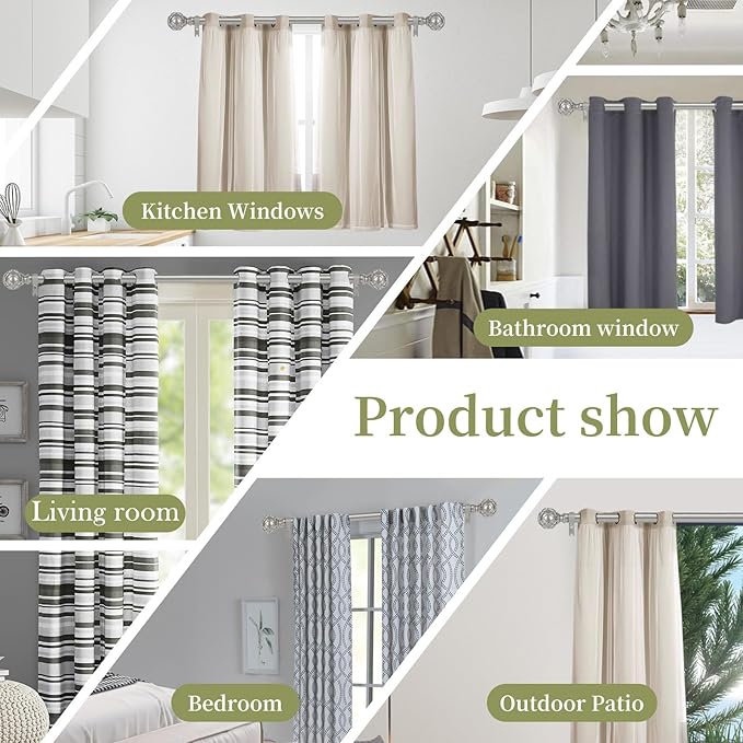 Silver Adjustable Curtain Rods for Windows:18-60 Inch Farmhouse Heavy Duty Curtain Rod for Bedroom Living Room,Boho Decorative Rustic Drapery Rods with Vintage Coastal Finial,Antique Silver