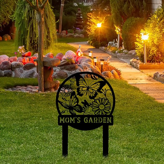 Personalized Butterfly Garden Metal Sign with Stake, Custom Address Plaque Yard Name Sign, Farmhouse Decorations