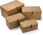 Wicker Basket with Lid, Seagrass Storage Basket, Woven Baskets for Storage, Decorative Storage Baskets for Shelf Organizing, Natural