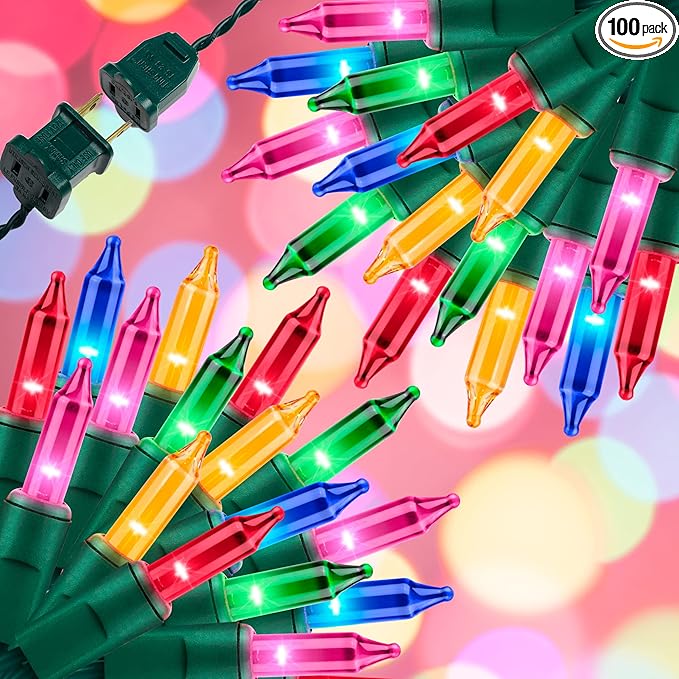 100LIGHTS Multi Extra-Bright with End Connectors Christmas Decorative Lights 5.98m UL Certified Mini String Light Set Waterproof for Home Garden Holiday Christmas Tree Party Patio Wedding