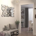 KOHROS Large Silver Wall Mirrors Decorative 48×32 Inch Modern Art Geometric Patchwork Mirror for Wall Decor, Living Room & Entryway Decor, 3D Space - Extending Wall - Mounted Mirror