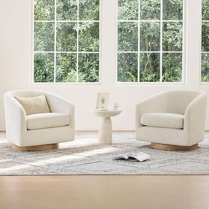 CHITA Swivel Accent Chair, FSC Certified Upholstered Fabric Barrel Chair for Living Room, Fully Assembled, Cream