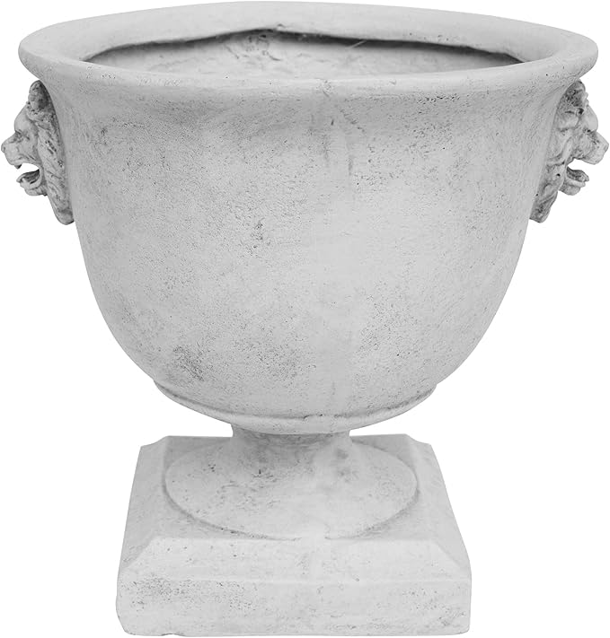 Christopher Knight Home Jorine Light Concrete Planter, Patio Planter, Large Garden Pot, Mid-Centry Gadern Urn, Lionhead Accent Plant Pot, Flower Urn with Drainage Hole for Backyard Home, Antique White