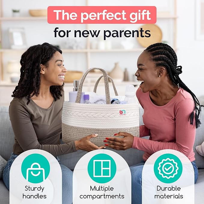 Rope Diaper Caddy - Storage for Baby and Toddler Items - Portable Cotton Organizer Easily Holds Diapers, Wipes, Clothing - Useful for Nursery, Bedroom (Beige, Extra Large)