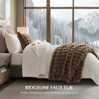 EVERGRACE Ultra Soft Luxury Fluffy Ridgeline Faux Rabbit Fur Throw Blanket, Thick Warm Fuzzy Blankets for Bed, Cozy Plush Reversible Blanket for Couch, Chair, Sofa, Natural Tan, 60x80 Inches, 870 GSM