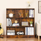LEYAOYAO 8 Cube Bookshelf with Wood Base, Brown 3 Tier Mid-Century Modern Bookcase,Standing Wide Bookshelves Storage Organizer Shelf,Rustic Display Cabinet Book Shelves for Bedroom,Living Room,Office