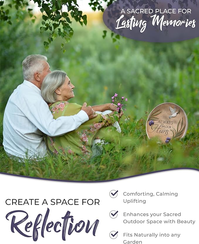 Spiritwind 10-Inch Garden Memorial Stone with Included Plaque Stand & Sympathy Card, Memorial Plaques for Outdoors with Peace Dove Amongst Olive Branches, Memorial Stepping Stone for Loss of Loved One