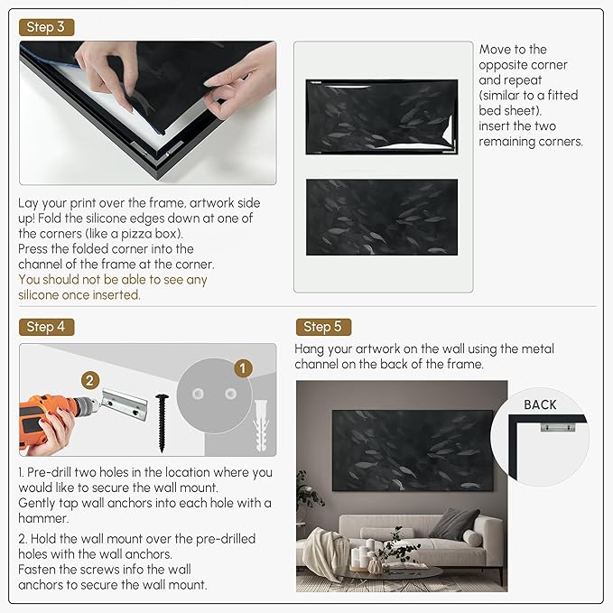 SIGNWIN 24"x46" Extra Large Framed Wall Art Monochrome Fish Silhouettes Illustration for Home Living Room Bedroom Decor (Frame Assembly Required)