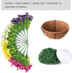 Artificial Faux Hanging Plants Flowers Basket for Spring Summer Outdoors Decoration, Fake Silk Colorful Morning Glory with Eucalyptus Look Real UV Resistant for Outside Porch Patio Balcony Garden Home