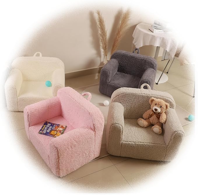 Kids Snuggly-Soft Sherpa Chair, Cuddly Toddler Foam Chair for Boys and Girls, Cream