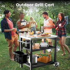 NUUK 3-Shelf Grill Cart with Stainless Steel Top – 20" x 32" Mobile Outdoor Kitchen Table for Pizza Oven, Food Prep, and Dining – Worktable with Wheels,