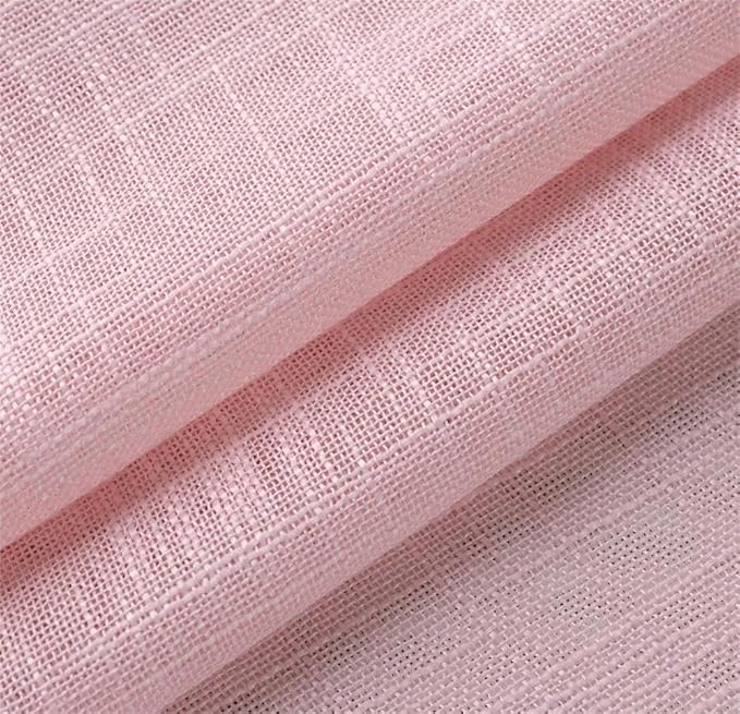MIUCO Semi Sheer Curtains Poly Linen Textured Solid Grommet Curtains 84 Inches Long for Girls Room 2 Panels (2 x 37 Wide x 84" Long) Pink