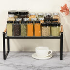 PATIKIL Kitchen Cabinet Shelf Organizer, Wood Counter Shelf Stackable Storage Shelf For Cupboard, Pantry, Corner, Under Sink - Black