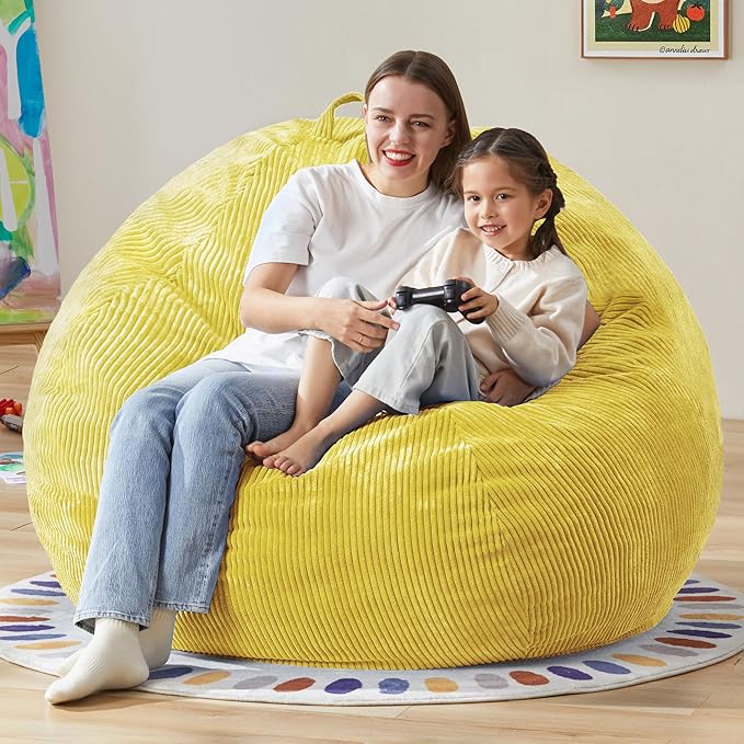 Hobestluk 4.5FT Bean Bag Chair Giant Bean Bag Chair with Filler Included Adult Bean Bag Chairs with Removable Cover for Bedroom Living Room - (Jumbo, Yellow)