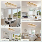 Rectangle Chandelier 8-Light Crystal Chandeliers, Modern Dining Room Light Fixture Luxury Gold Rectangular Flush Mount Chandelier Ceiling Light for Dining Room Living Room Kitchen Island Bar L40 Inch