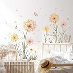 Dandelion Flower Butterfly Wall Decals Gold Dandelion Plants Floral Wall Stickers Peel and Stick Vinyl Wall Art Decor for Living Room Bedroom Office TV Sofa Backdrop Home Decor Gifts for Mom