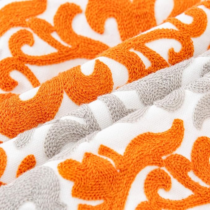 HWY 50 Orange Fall Decorative Throw Pillow Covers 18x18 Inch (1 Piece), Embroidered Cotton Farmhouse Cushion Cover Pillow Case for Sofa Couch Living Room Bed Bedroon, Floral Geometric