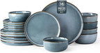 GBHOME Ceramic Dinnerware Sets for 6, 18 Pieces Stoneware Plates and Bowls Sets, Scratch Resistant Dishes, Dishwasher & Microwave Safe, Space Blue