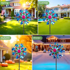 60'' Wind Spinner with Color Glass Ball Solar Lights, Blue Peacock Feathers Metal Garden Outdoor Decor Yard Lawn Art Decor for Patio Kinetic Windmills Unique Gifts for Friends and Family
