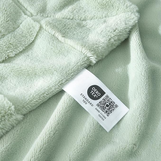 Cozy Bliss Checkered Faux Rabbit Fur Sage Green Throw Blanket, Soft Fuzzy Fluffy Minky Furry Blankets for Couch, Bed (50 * 60 Inches Light Green)