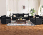 Oversized Loveseat Sofa, Modern Modular Sectional Couch Black Fluffy Chenille Mid Century 2-Seat 24.5" Deep Seat for Apartment, Living Room, Bedroom