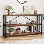 LVB Industrial Console Entryway Table, Metal Wood Rustic Sofa Table with Storage, Farmhouse 3 Tier Shelf Long Hallway Foyer Entry Tables Behind Couch for Home Living Room Entryway, Rustic Brown, 55 In