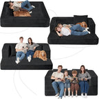 Folding Bean Bag Chair for Adults,3-in-1 Bean Bag Couch Faux Fur Floor Sofa Large Beanbag Convertible Bean Bag Sofa Bed with Pillow in Bedroom,Living Room,Apartment(Queen,Black)